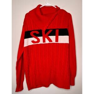 Alison Sheri Red White Black Ski Skiing Winter Christmas Cable Cowl Sweater L